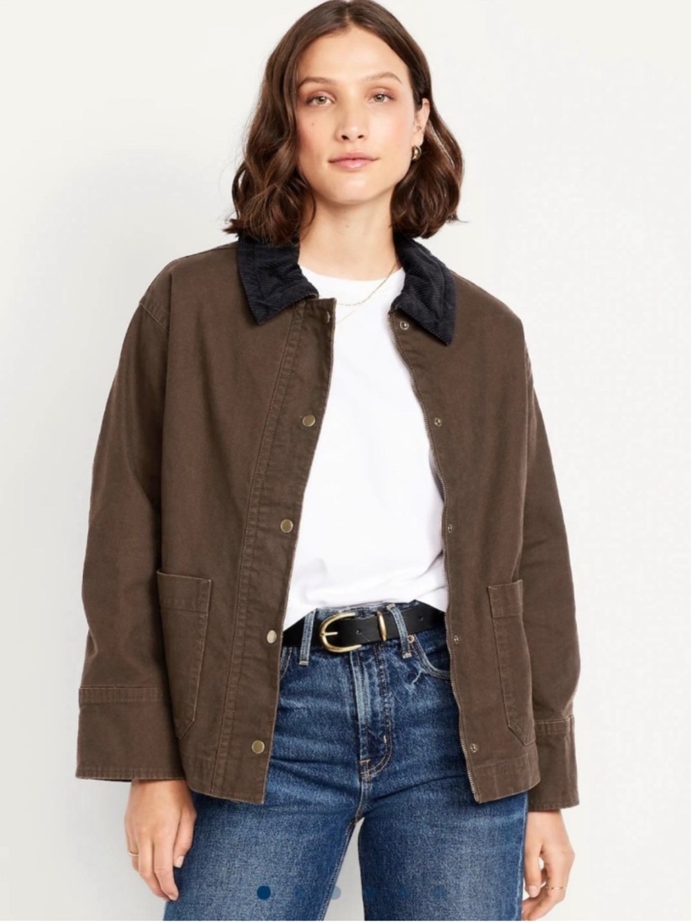 Old Navy Relaxed Fit Brown Cotton Corduroy Collar Barn Jacket